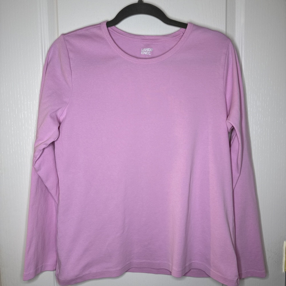 Lands End Womens Large Pink Long Sleeve Crewneck Cotton Tee Shirt Casual Layer